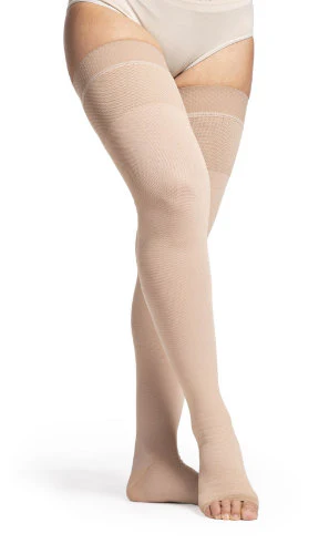 Sigvaris 503N Natural Rubber Thigh High 30-40 mmHg, Open Toe, Silicone Dot Band