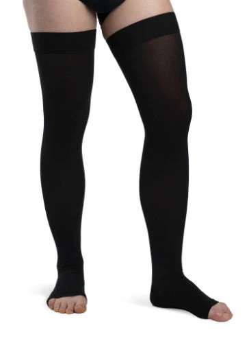 Sigvaris 863NO Unisex Opaque, 30-40 mmHg, Thigh High w/Silicone Band, Open Toe - Image 2