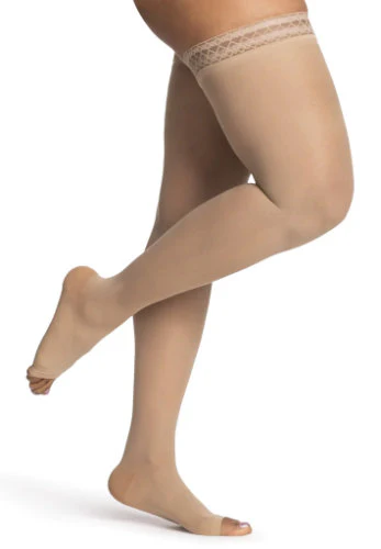 Sigvaris 981NO Women's Dynaven Sheer, 15-20 mmHg, Thigh High, Open Toe - Image 2
